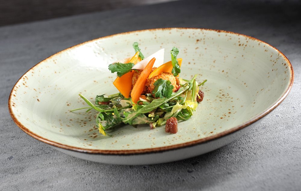 Goat milk petite-suisse, hazelnuts, savoy cabbage, raspberries 